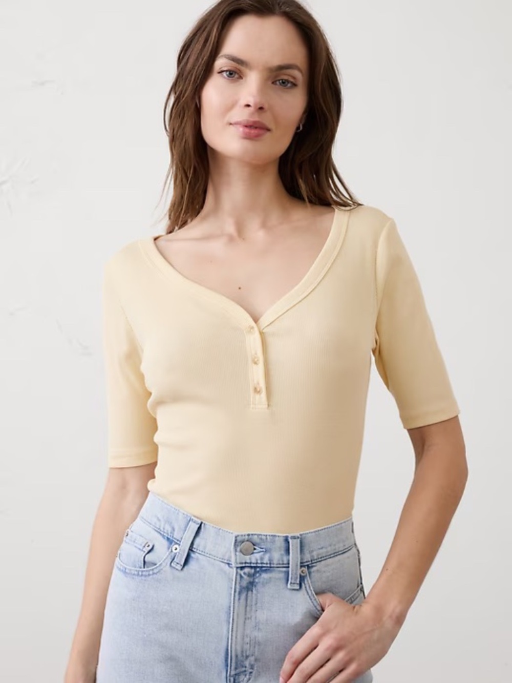 Lucky Brand Women's Yellow Ribbed Henley